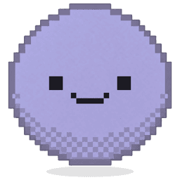 Hob, a round lavender face, smiling